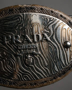 “PRADA” 2010’s Saffiano camouflage relief logo buckle
leather belt