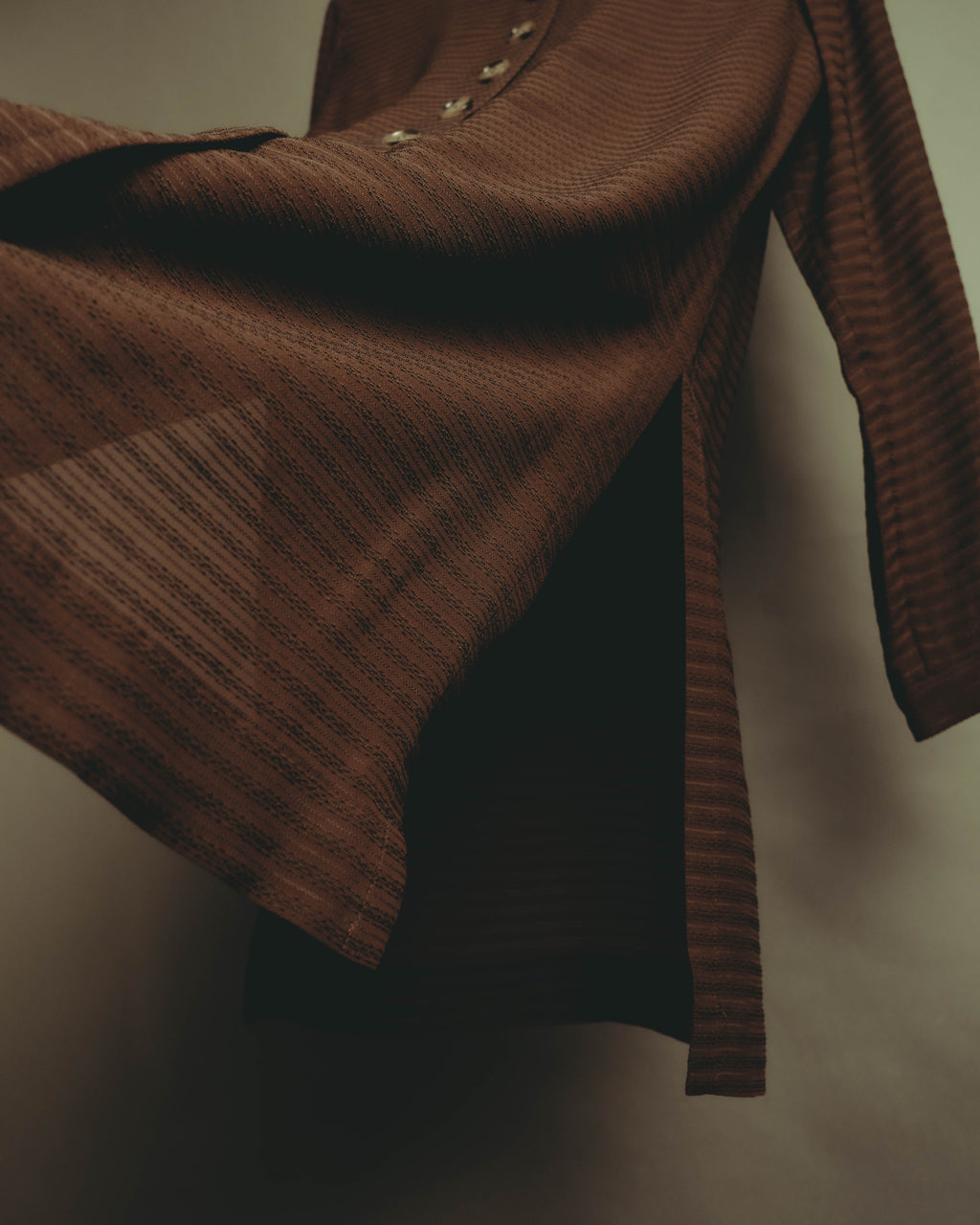 “YVES SAINT LAURENT” 80’s-90’s textured silk blend mandarin collar long shirt