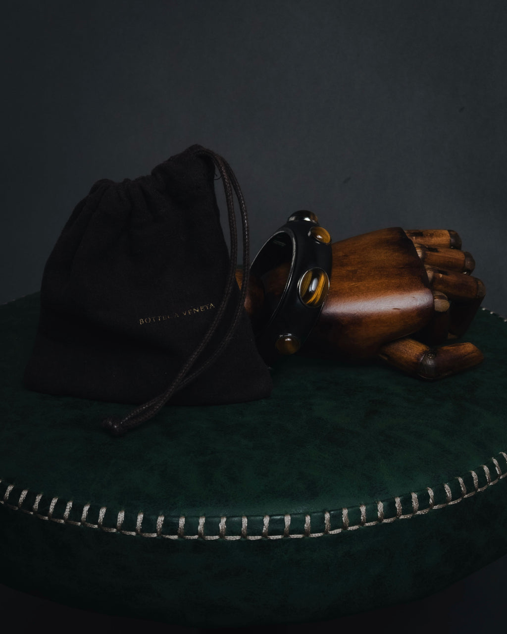 "Bottega Veneta" 2006-2012 ebony and sterling silver tiger eye bangle