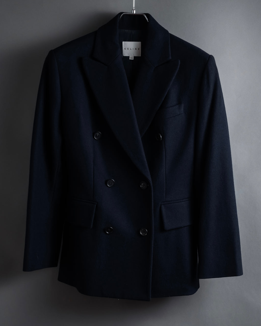 "CELINE" 90’s Sculpted double-breasted peak lapel tailored jacket