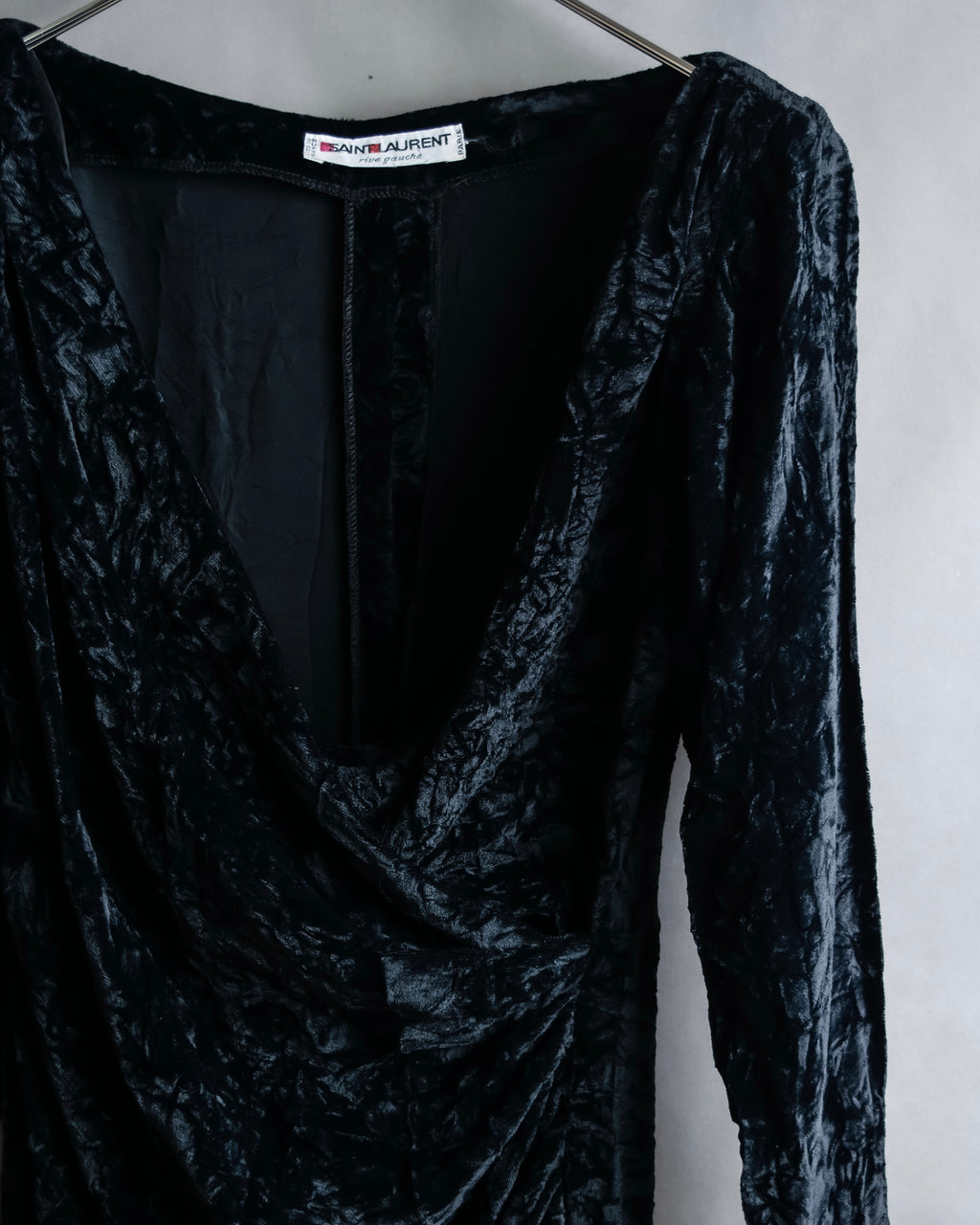 "Yves Saint Laurent Rive Gauche"
Draped neckline crushed velour dress
