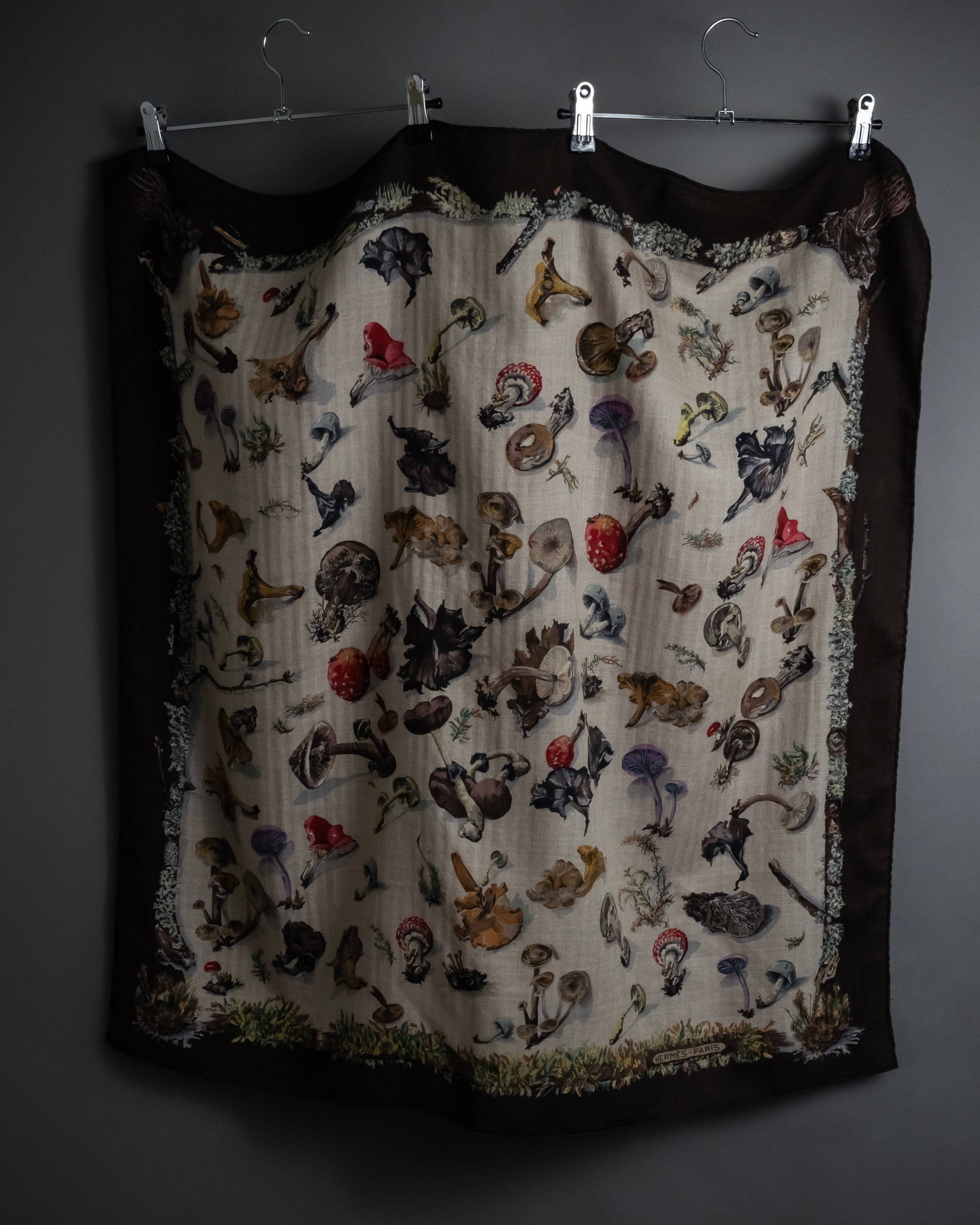 "HERMES" 80's Carré 90 Les Champignons II silk scarf