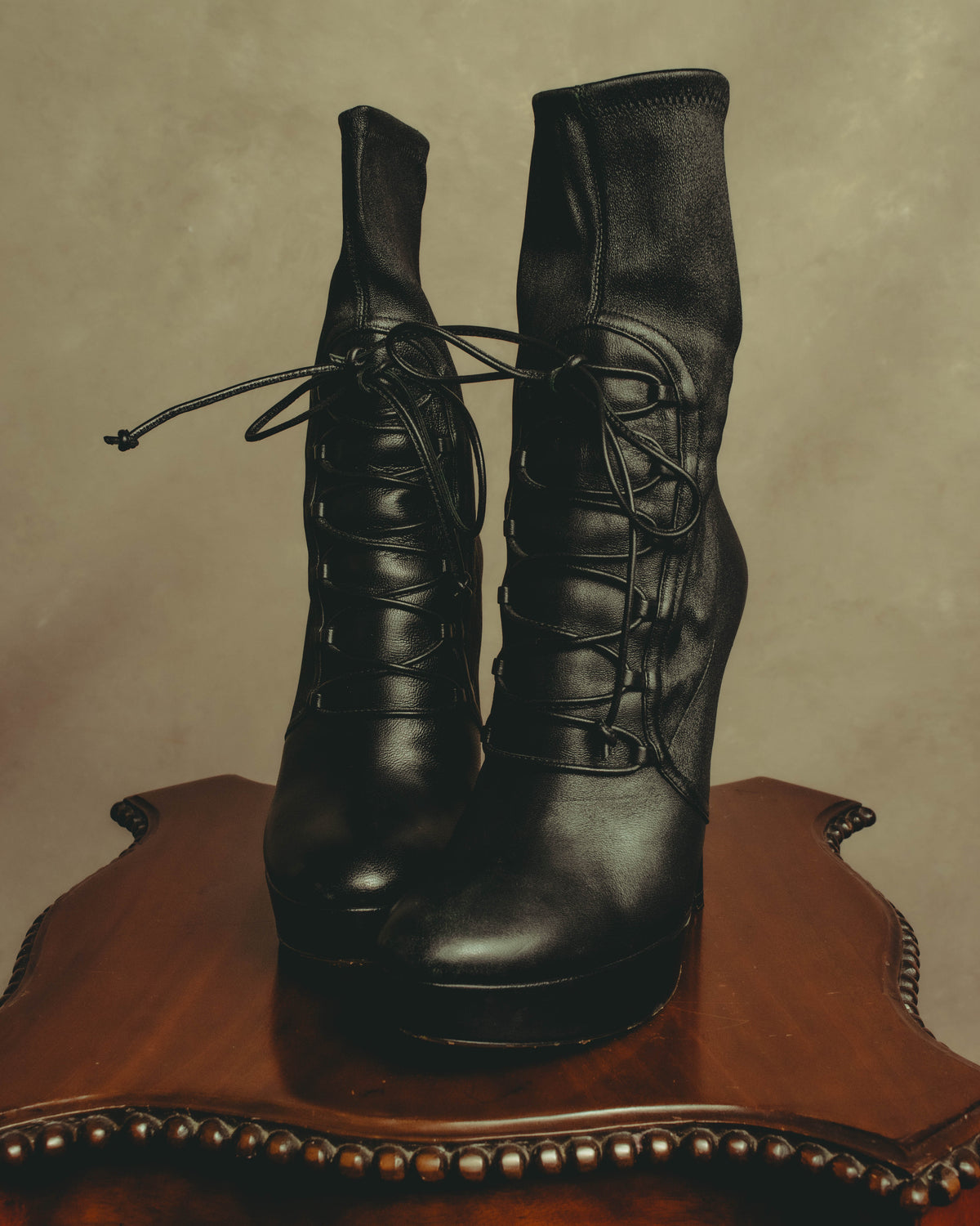 –SPECIAL– "Miu Miu" 00's–10's Sculptural platform lace up ankle boots