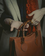 "GUCCI" 80's-90's Bamboo handle leather tote bag