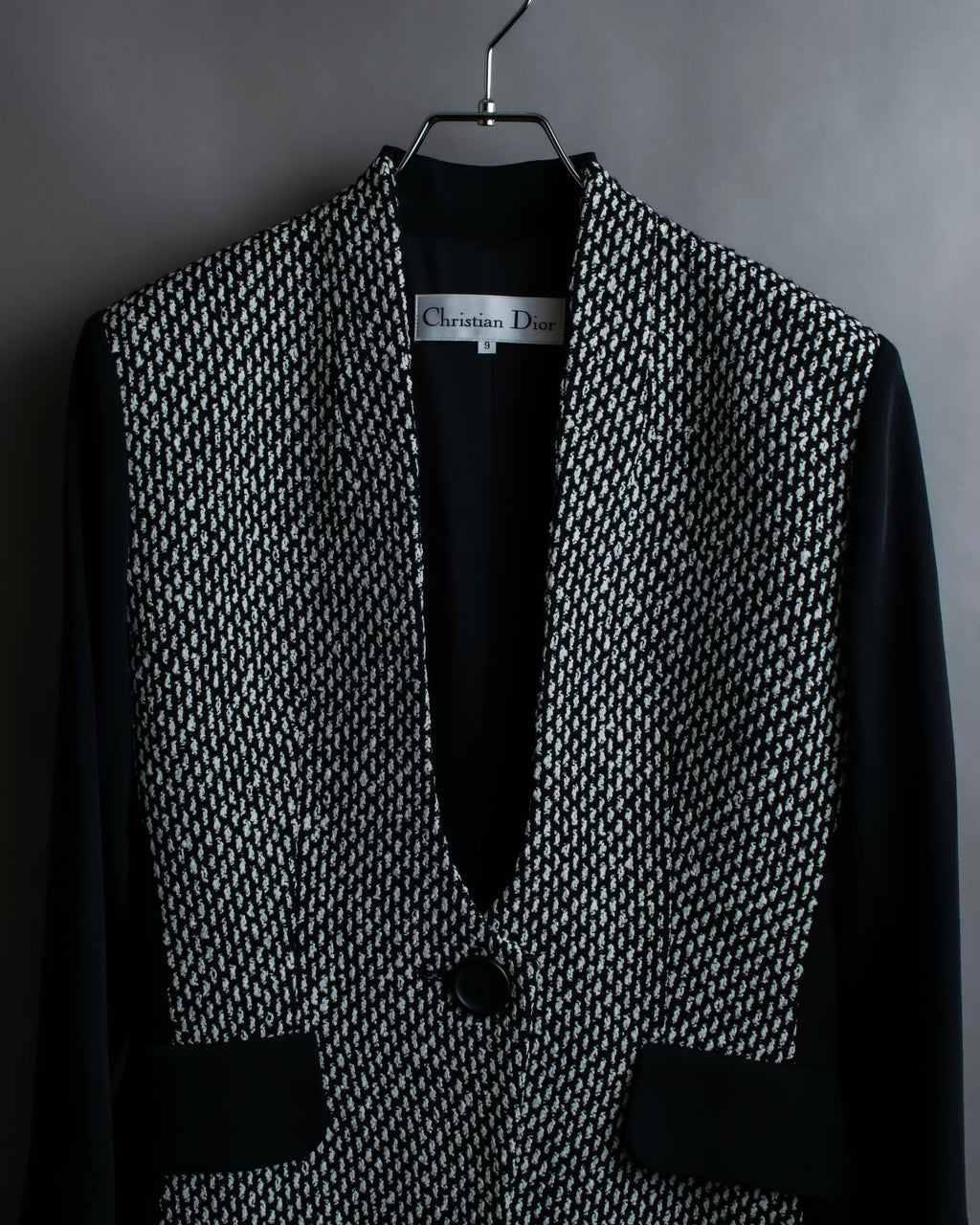 "Christian Dior" Jacquard switching design no-collar jacket