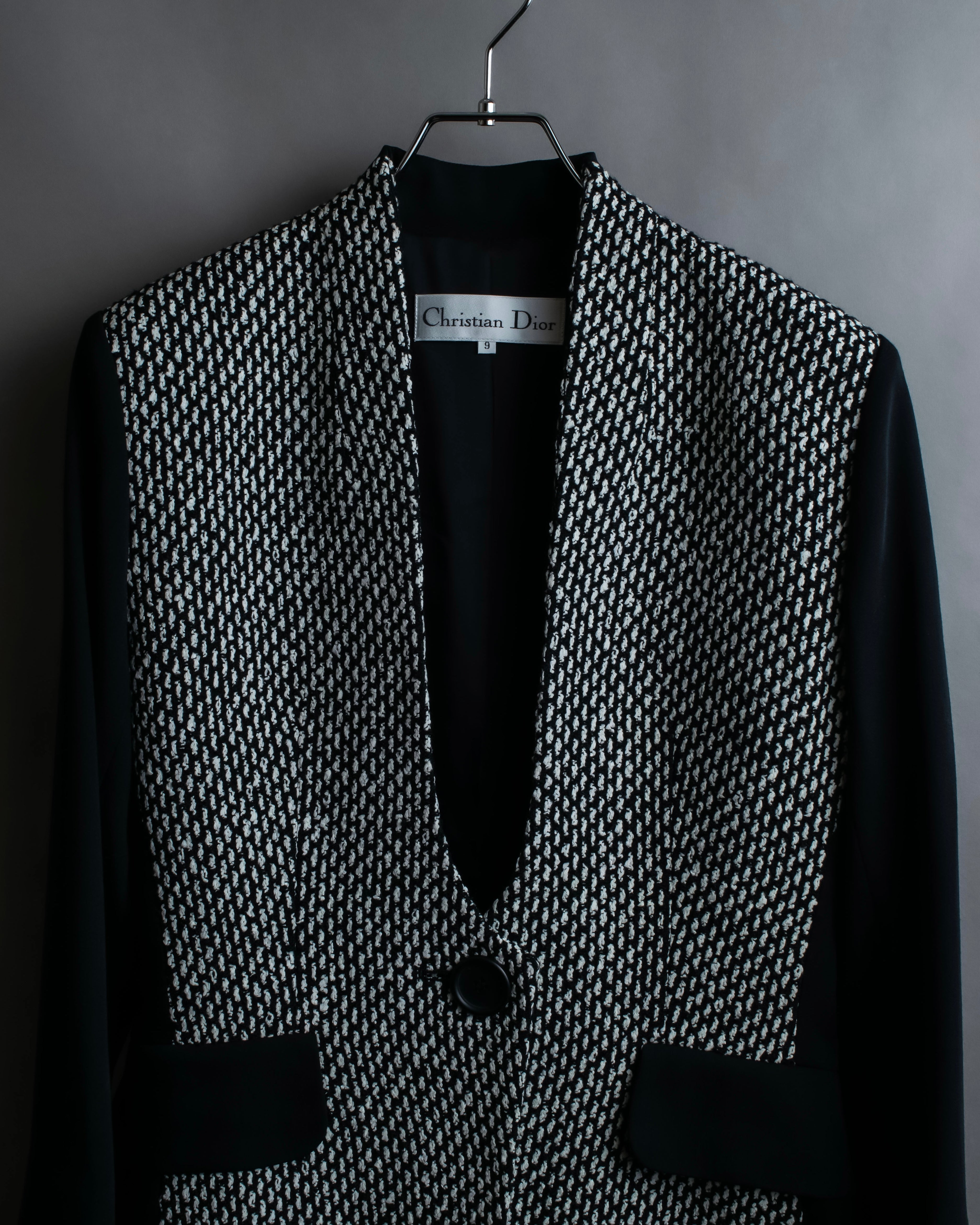 "Christian Dior" Jacquard switching design no-collar jacket