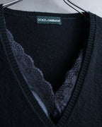 "DOLCE & GABBANA" Lace layered design V-neck knit