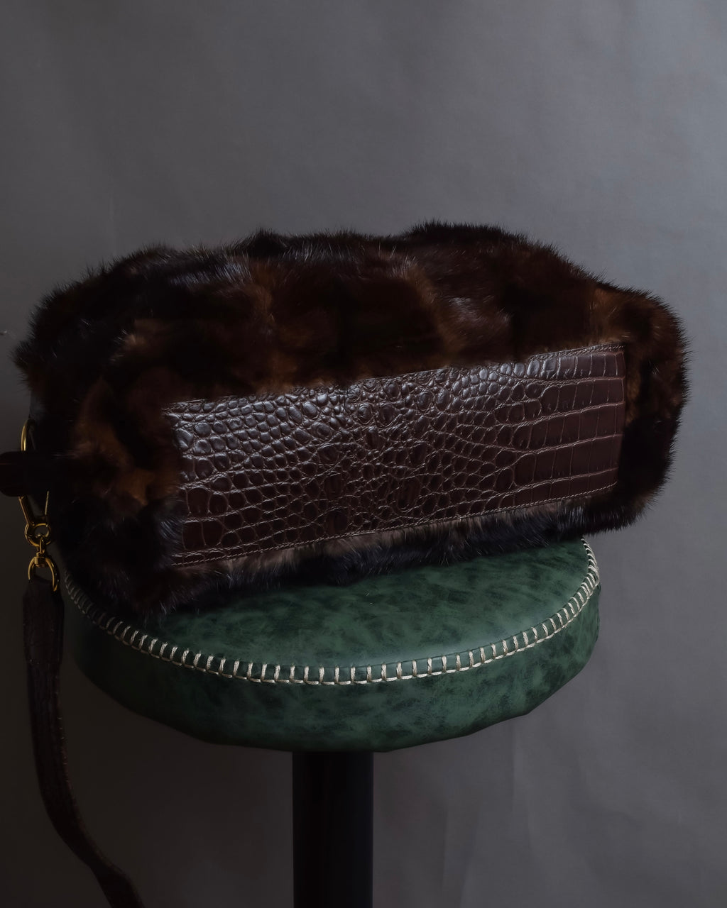"FALORNI ITALIA LE BORSE" Mink fur leather combination design bag