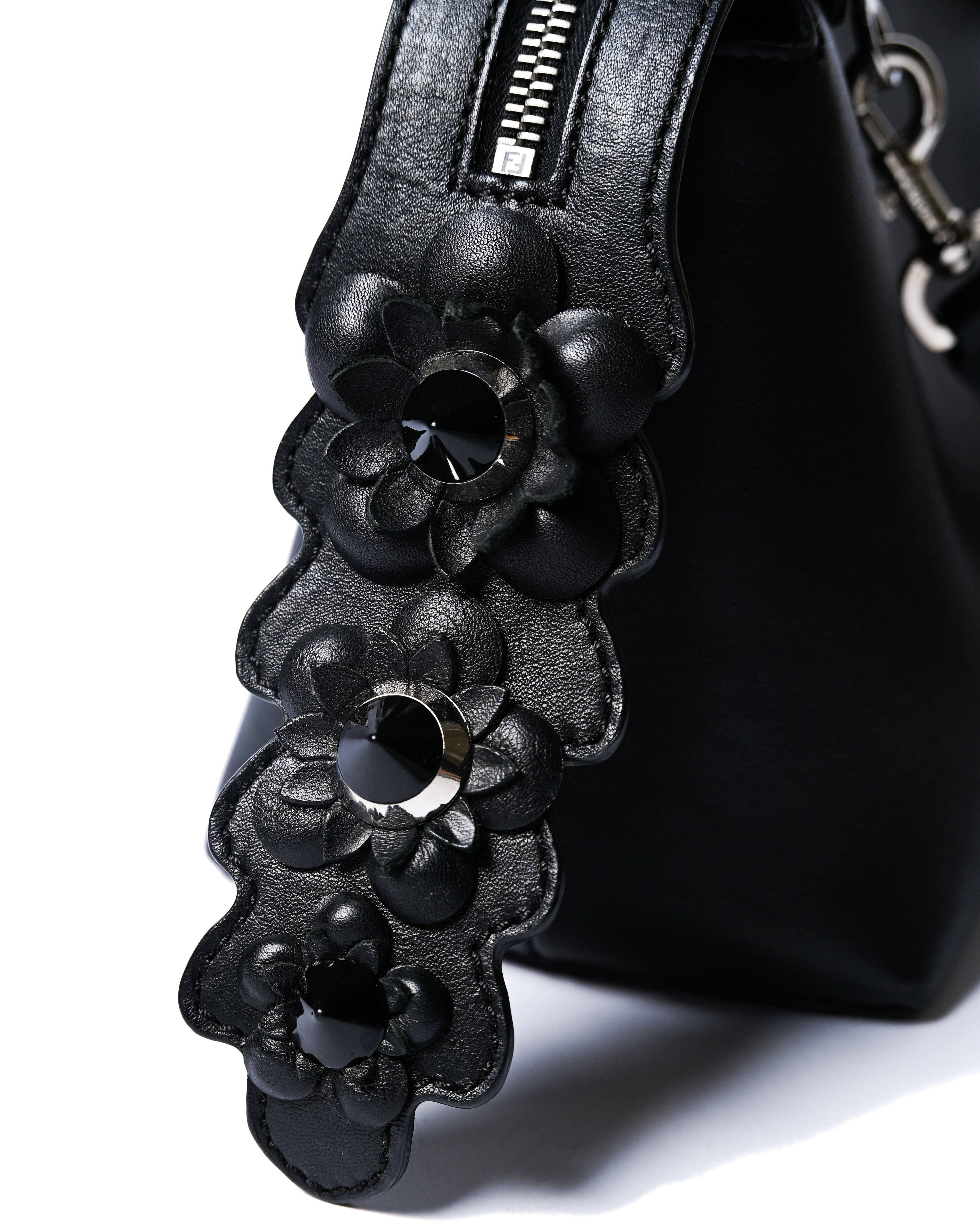 FENDI/ “By The Way Medium” Flower Detailed 2 Way Hand Bag Black