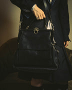 -SPECIAL- "Yves Saint Laurent" 00's Rive gauche black leather frame handbag