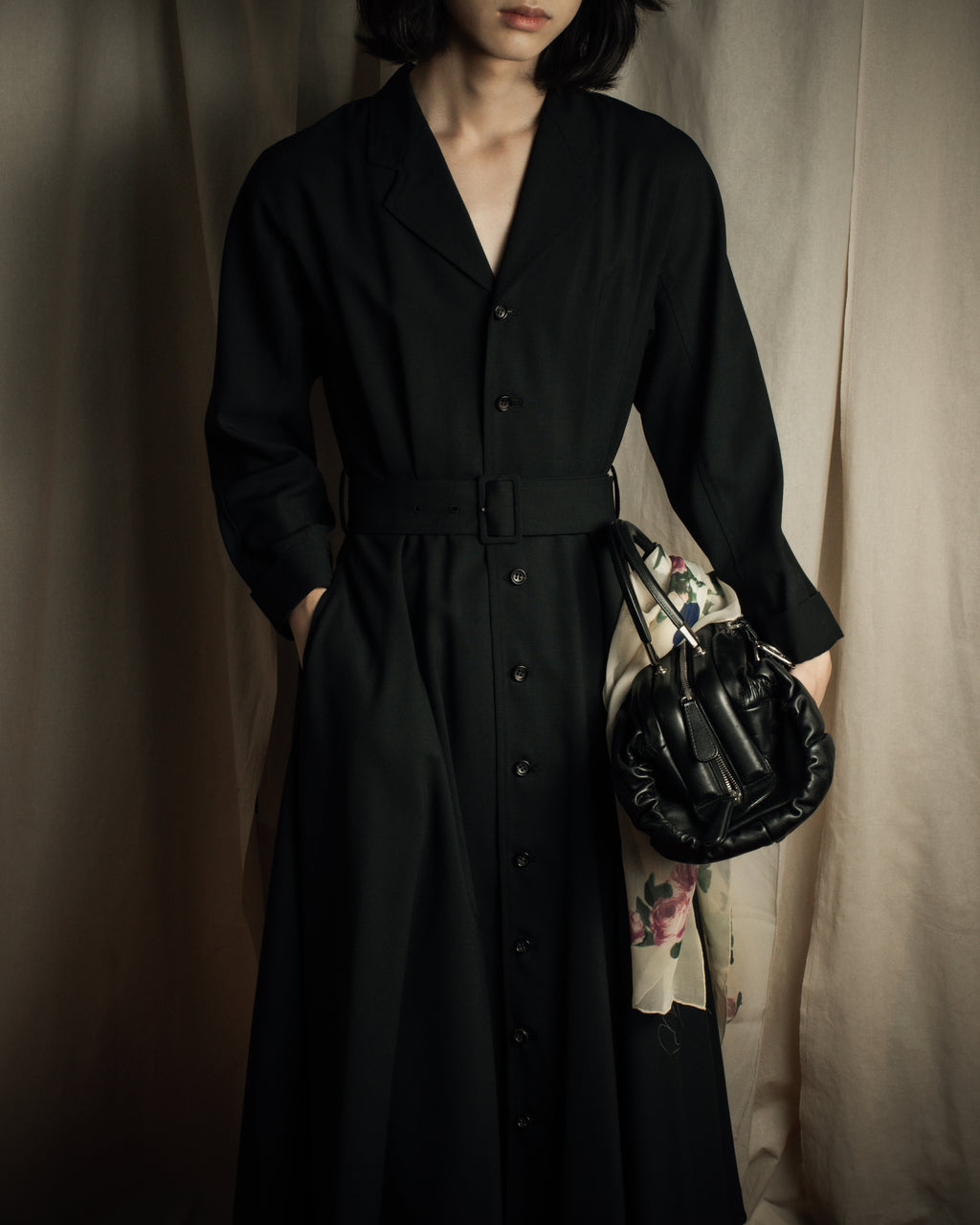 "tricot COMME des GARCONS" 90's Tailored collar belted long dress