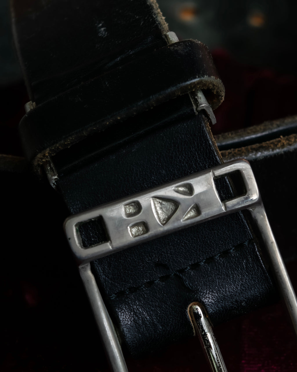 "KATHARINE HAMNETT" Vintage aged silver buckle leather belt