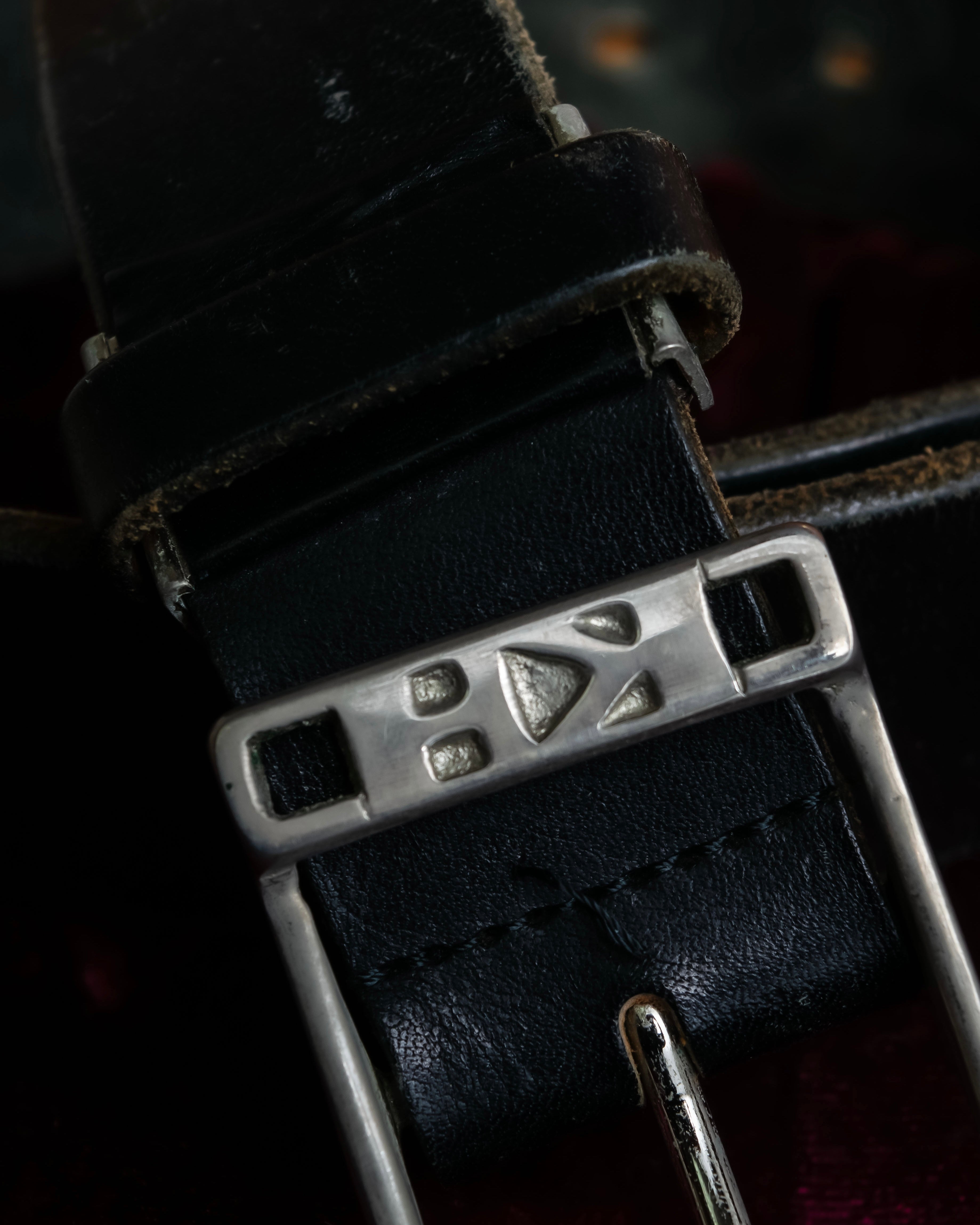 "KATHARINE HAMNETT" Vintage aged silver buckle leather belt