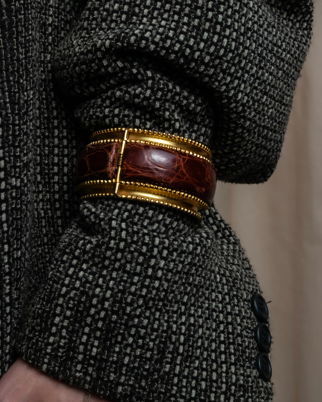 "LOEWE" Leather combination half moon gold bangle