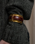 "LOEWE" Leather combination half moon gold bangle