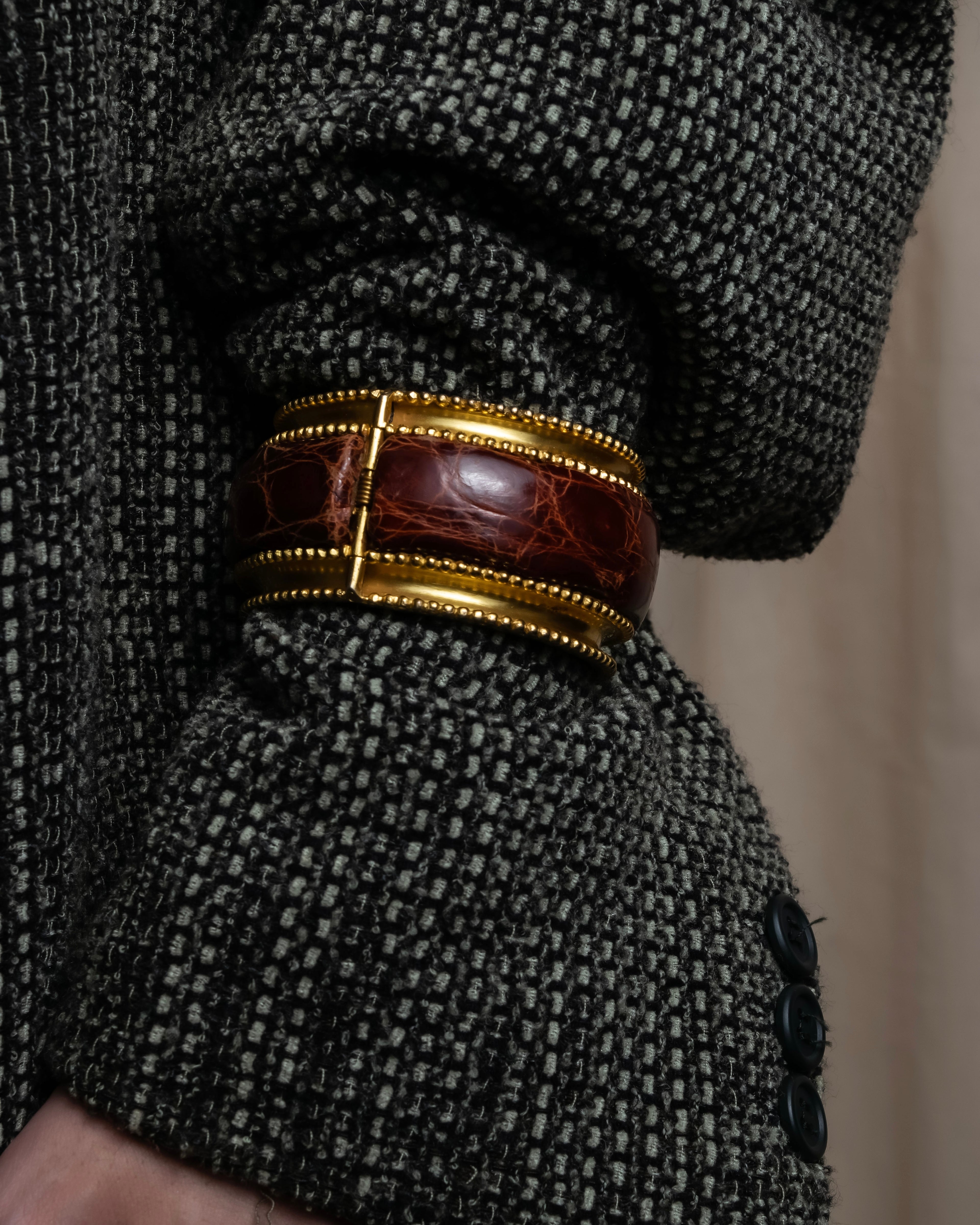 "LOEWE" Leather combination half moon gold bangle