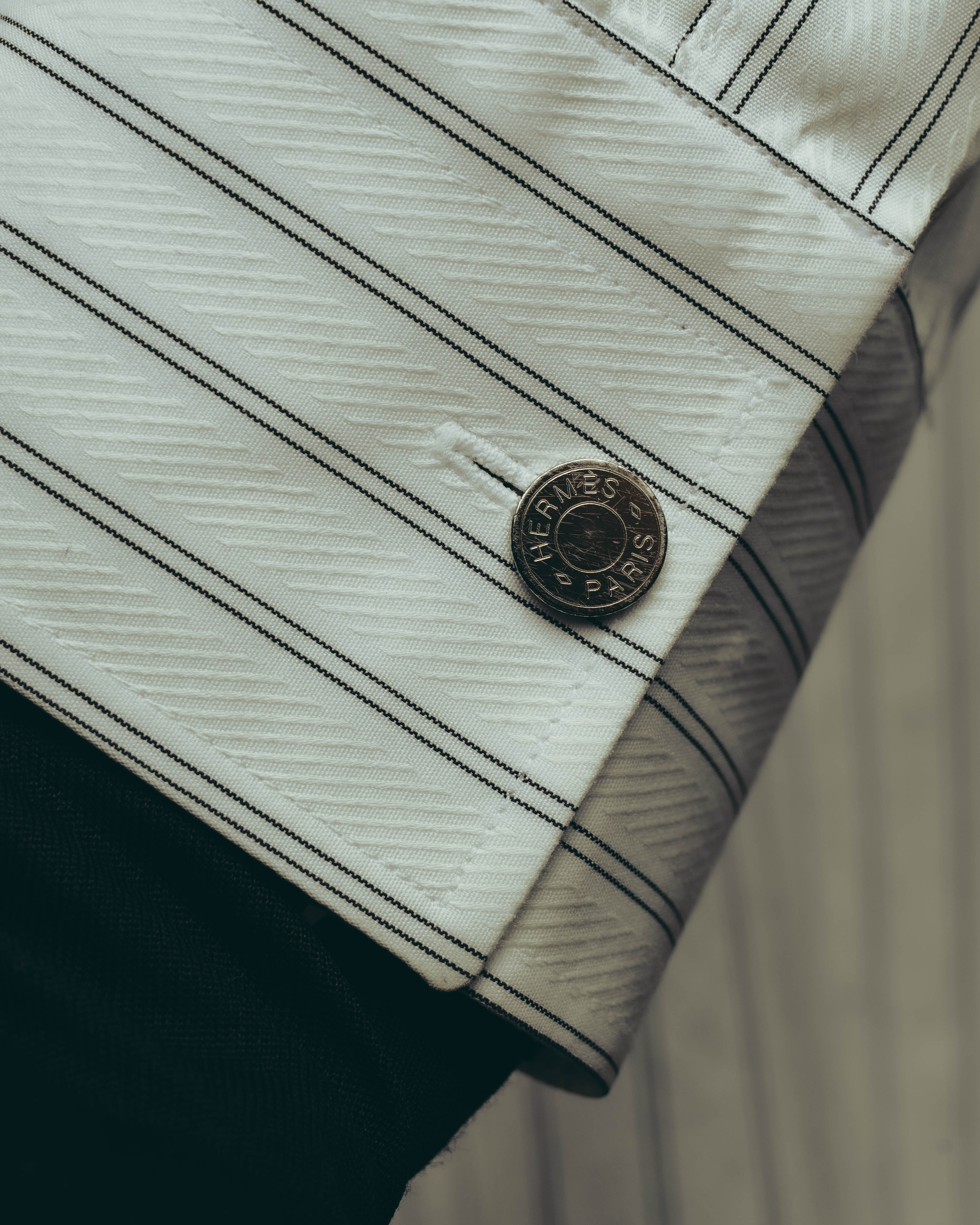 -SPECIAL- “HERMES” 80’s tonal jacquard pinstripe French cuff shirt