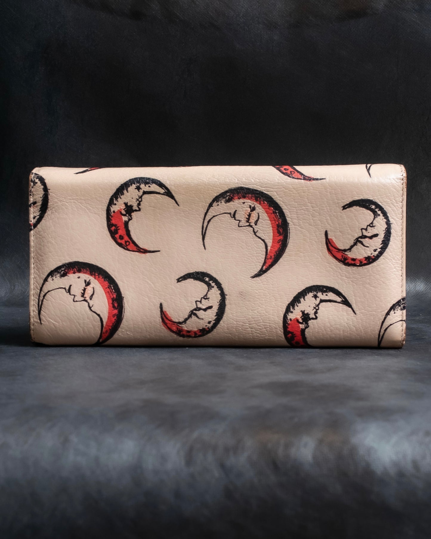 "MIU MIU" Madras leather crescent moon pattern long wallet