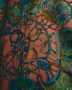 "GUCCI" Late 70's-early 90's oriental motif silk scarf