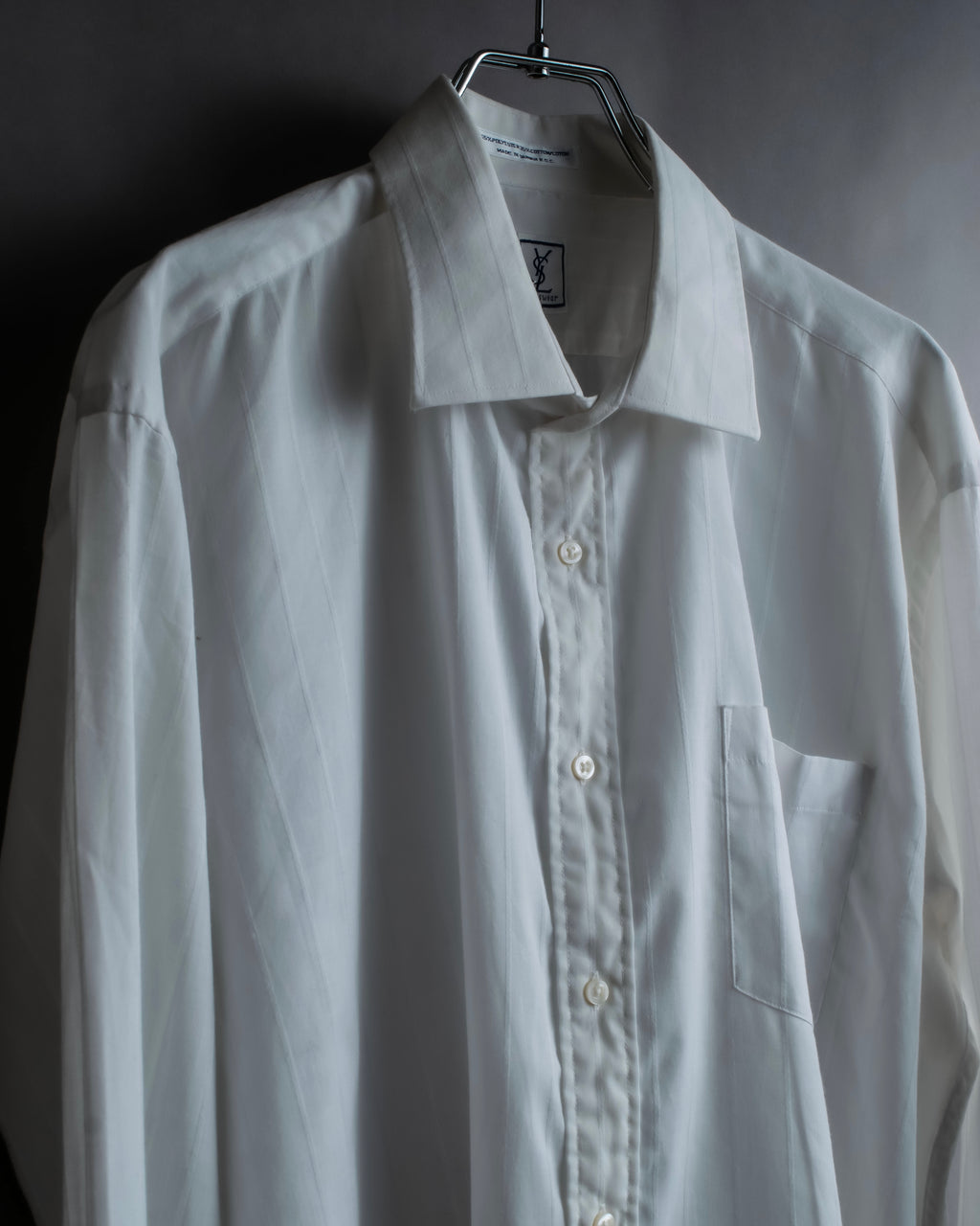 "YVES SAINT LAURENT" 1980's striped weave white shirt