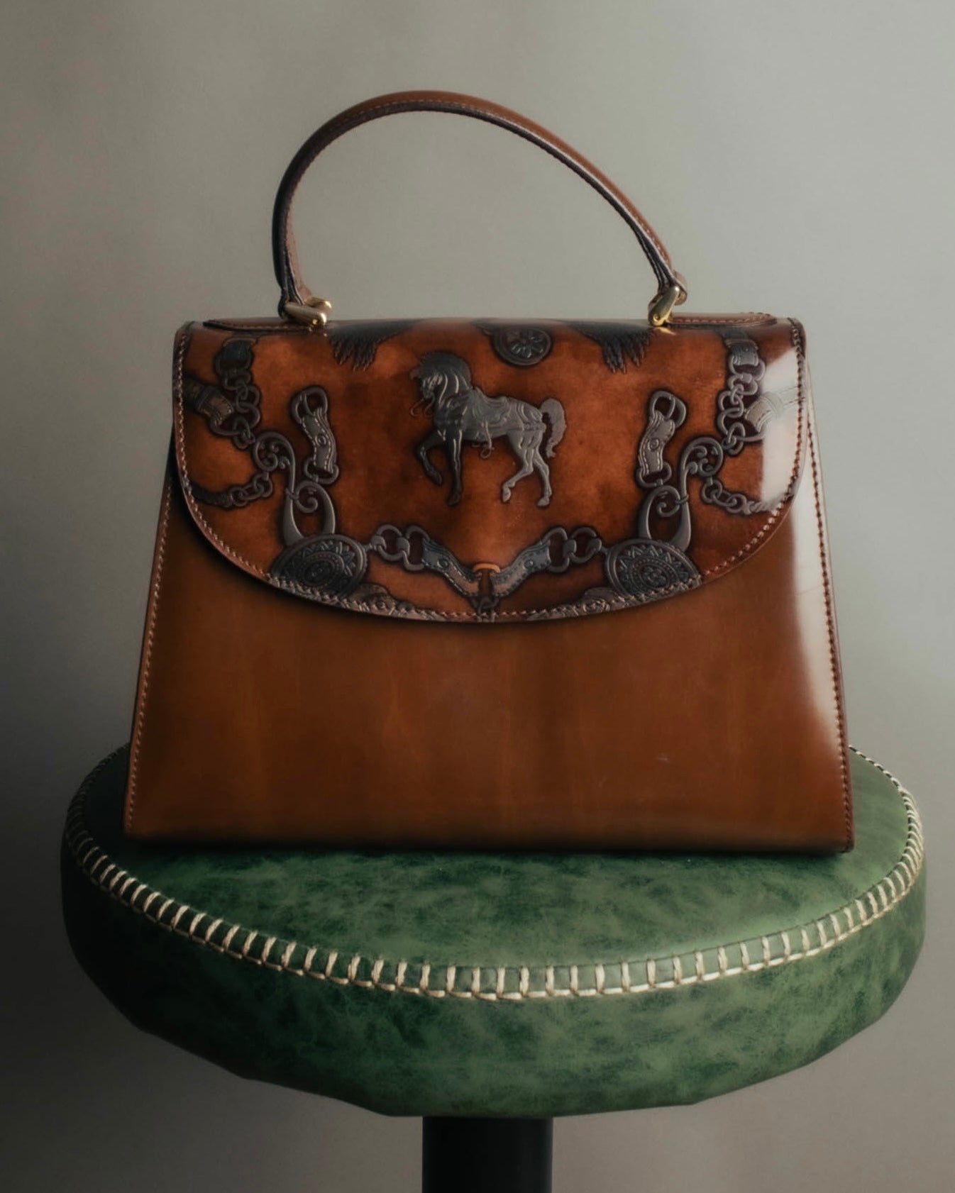 “Catsbro” 00’s-10’s Patinated equestrian leather handbag