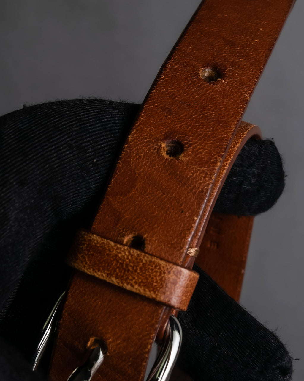 "CELINE" Oval link chain design leather combination belt