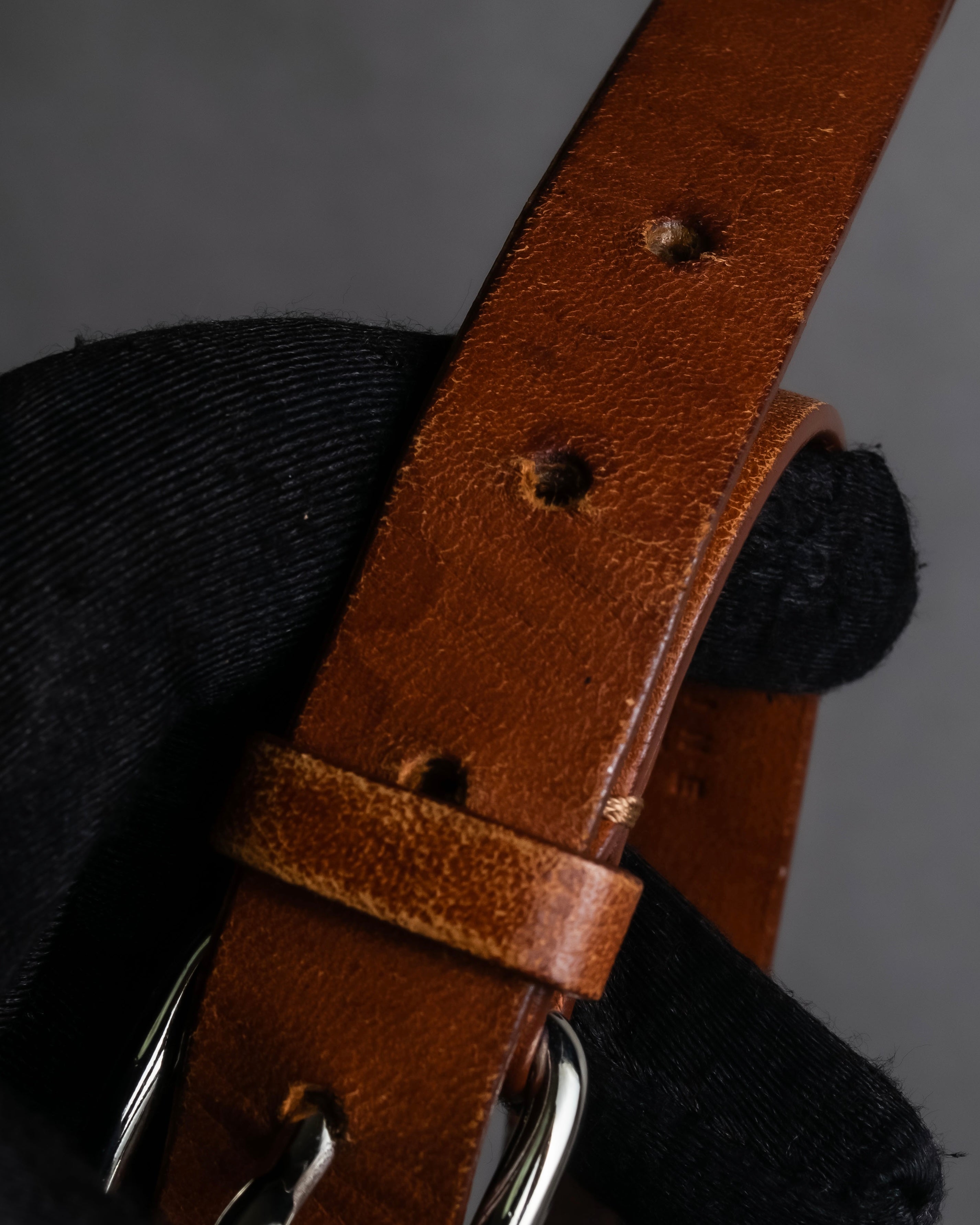 "CELINE" Oval link chain design leather combination belt