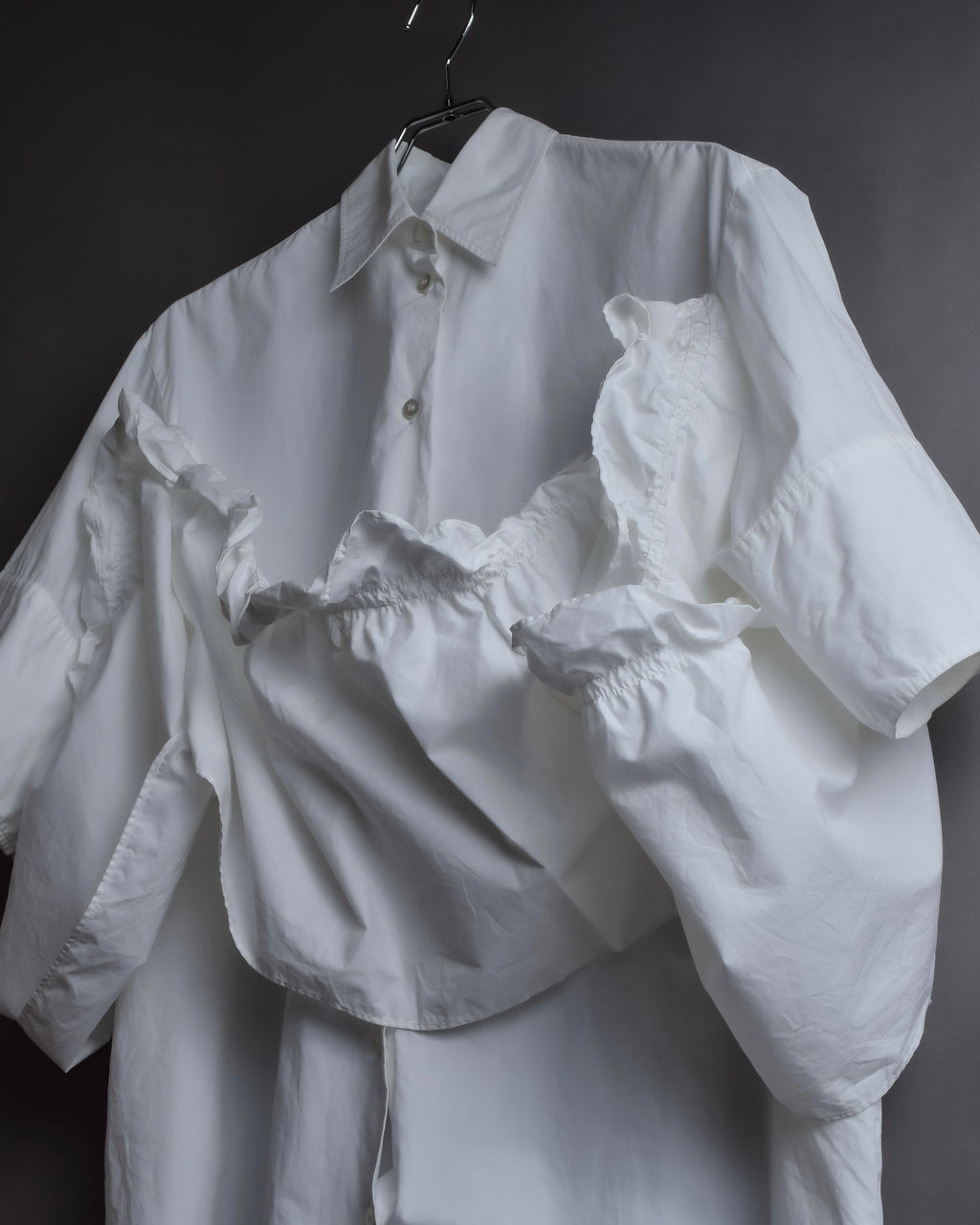 "MM6 MAISON MARGIELA" 20SS Frilled overlay cotton hybrid shirt