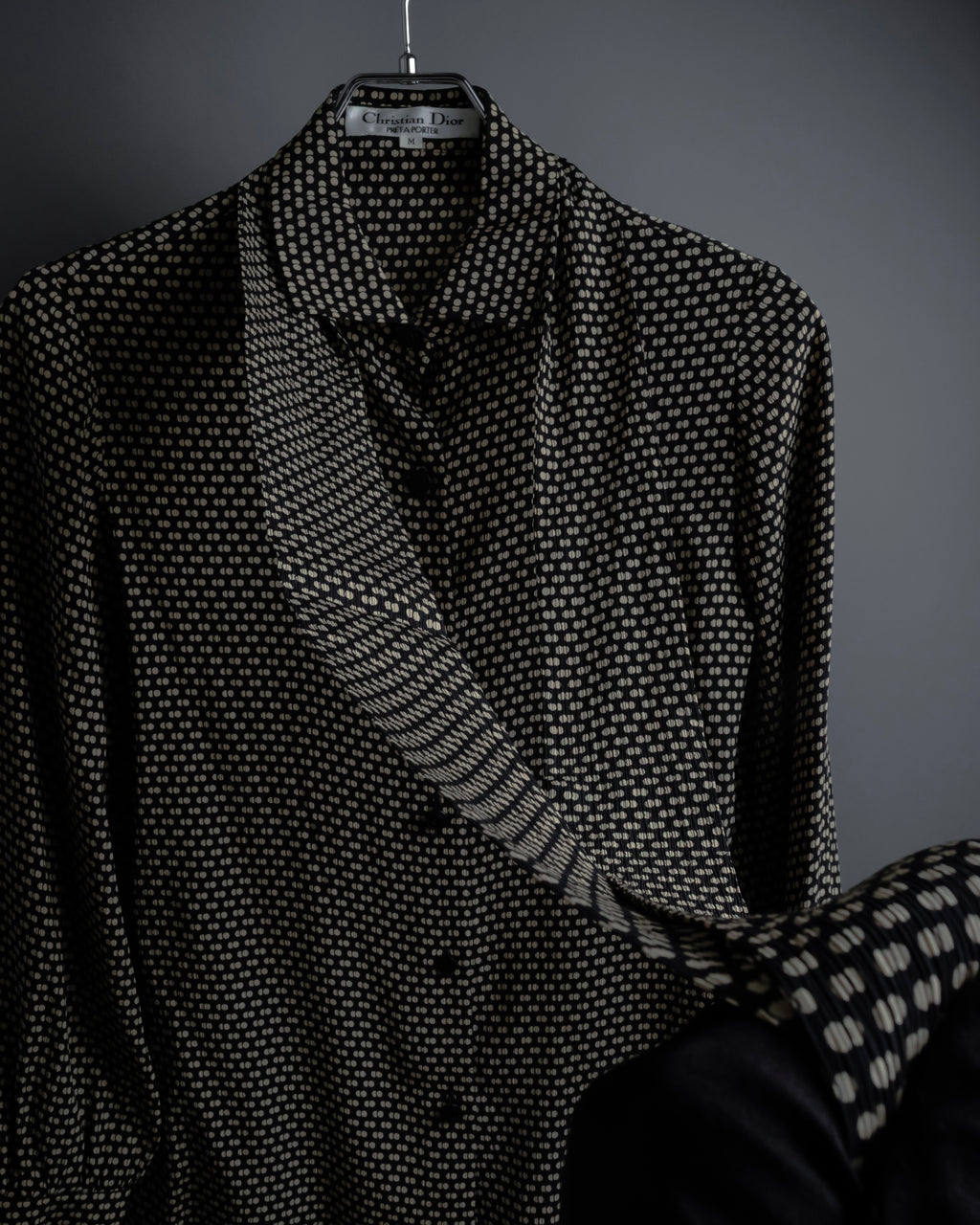 "Christian Dior PRETA PORTER" Ivory polka dot bow tie blouse