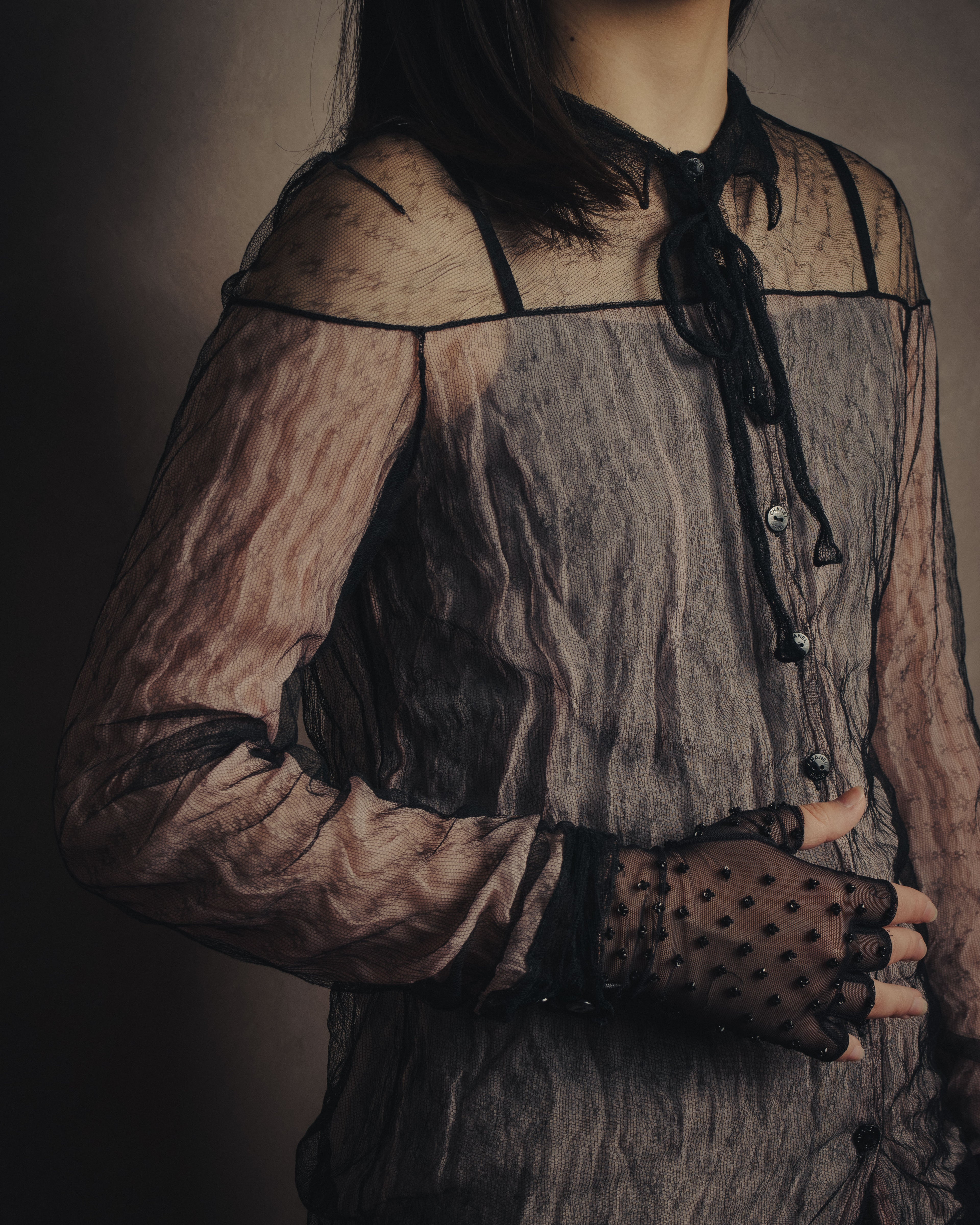 -SPECIAL- “CHANEL” 2014-2019 Sheer lace bow blouse