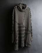 "FENDI" Houndstooth & zigzag pattern turtleneck tunic pullover