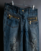 "Dolce & Gabbana" Gold zip detail distressed straight denim