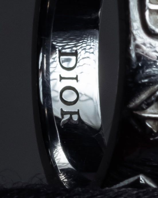 "Christian Dior" CD logo engraved diamond motif silver ring