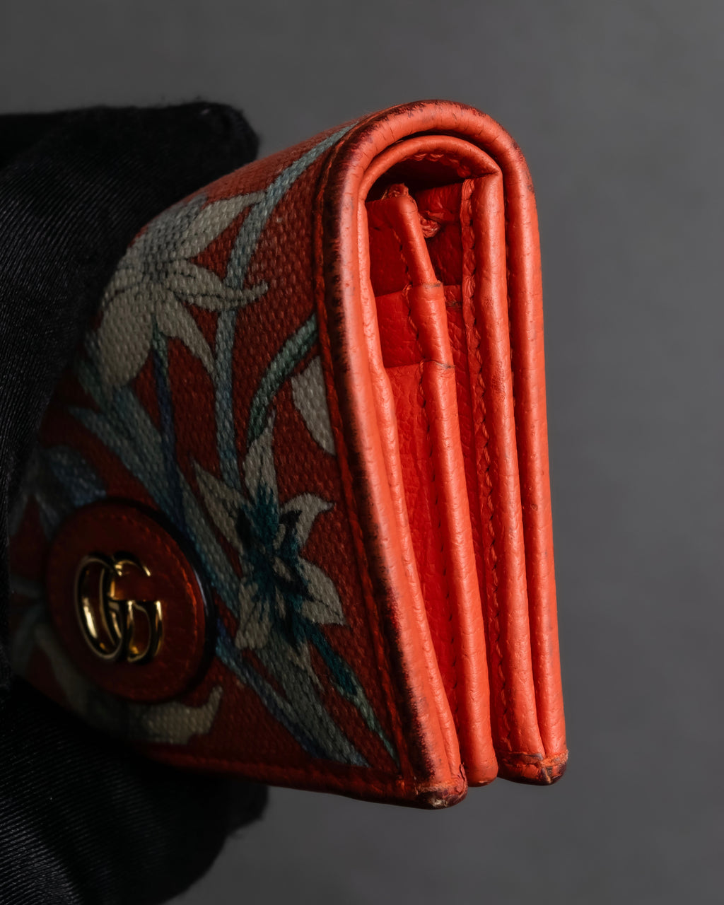 "GUCCI" Botanical pattern double G motif leather bifold wallet