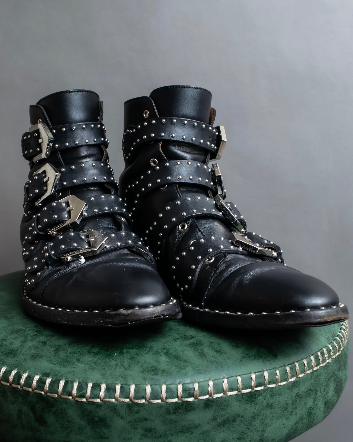 "GIVENCHY" Belt and stud design leather boots