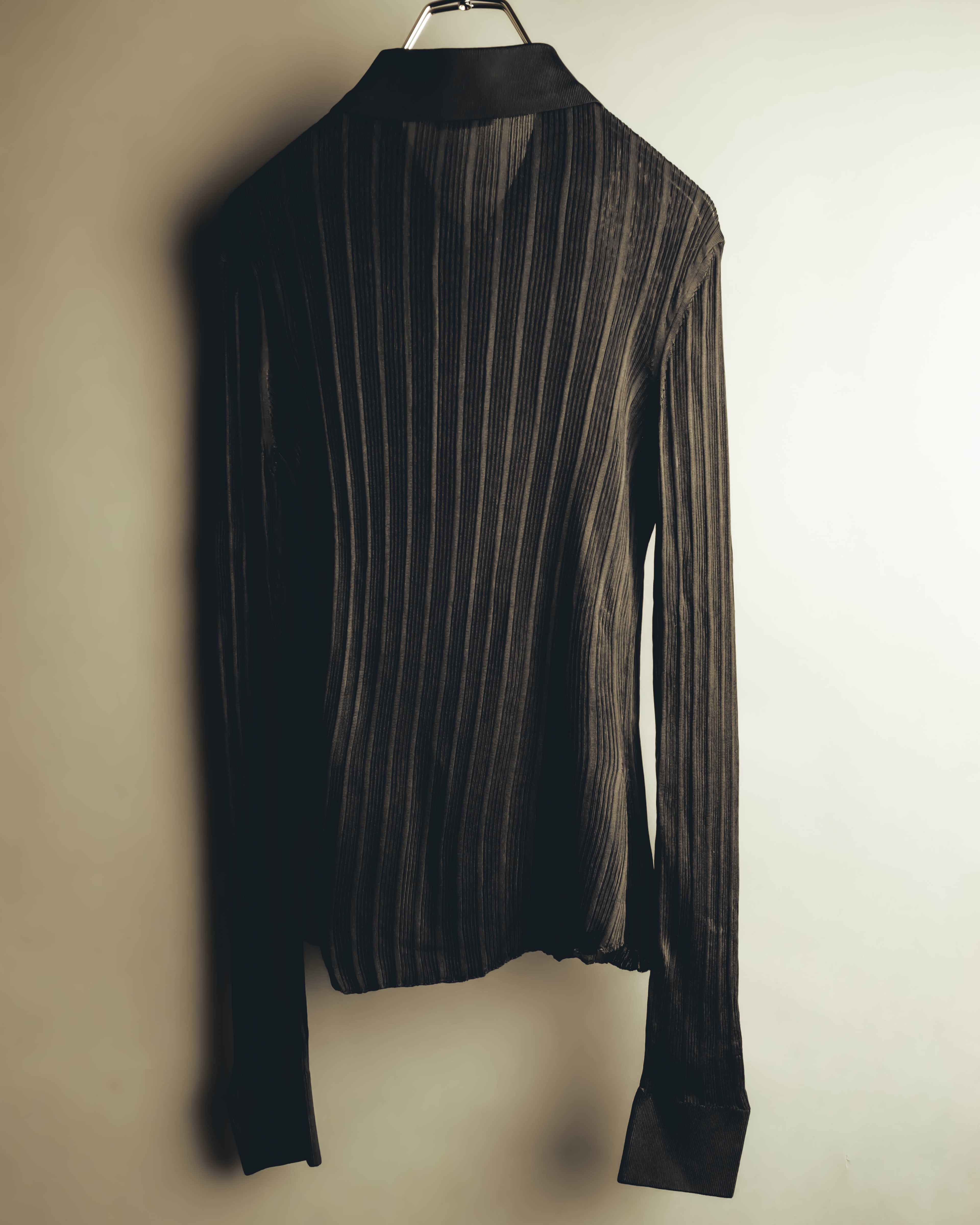 "SAINT LAURENT PARIS" 2020's Sheer ribbed silk blend polo cardigan
