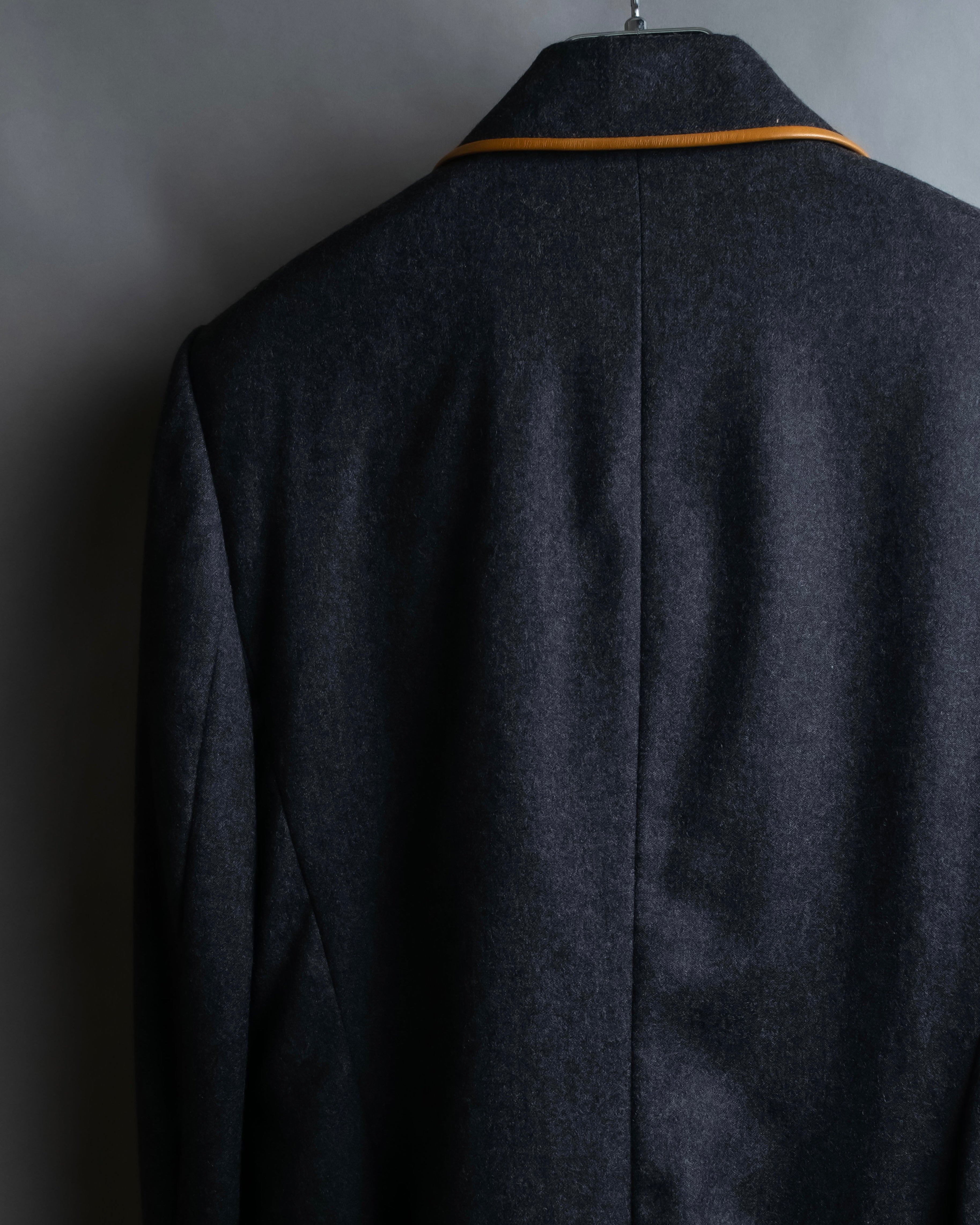 "HERMES" Vintage leather piping design belted tailored jacket