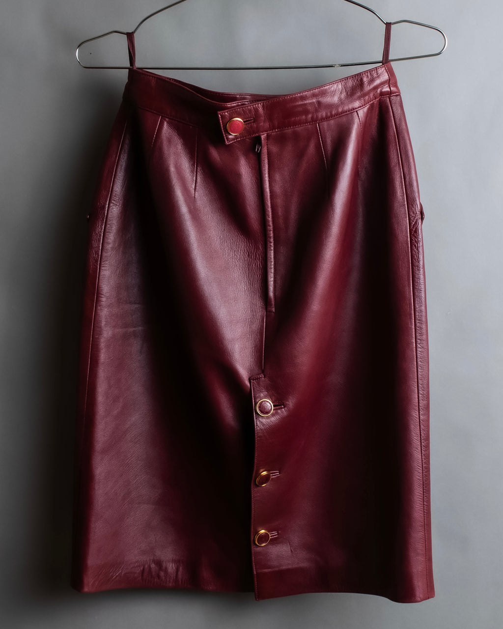 "LOEWE" Burgundy leather front button middle skirt