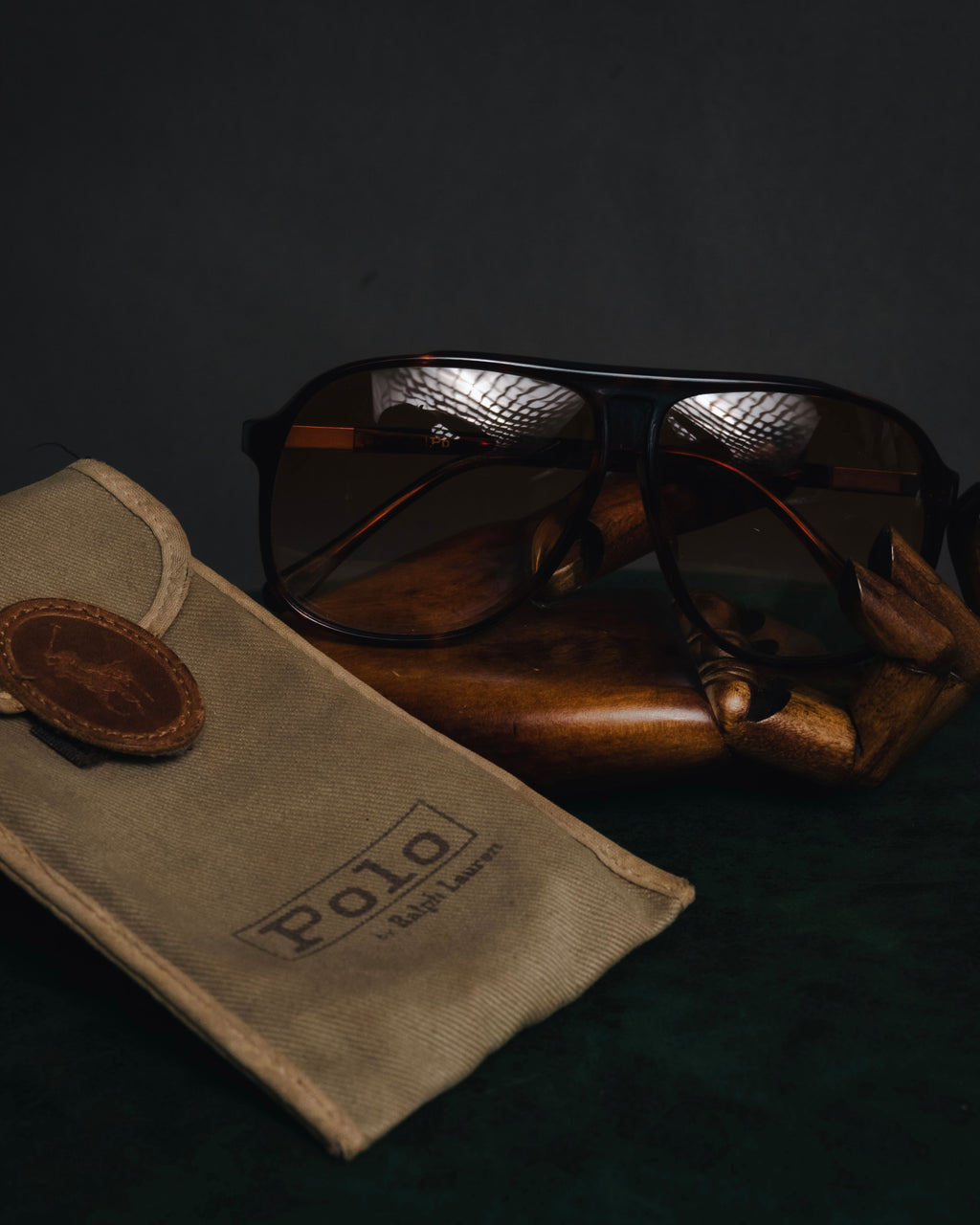 "Polo Ralph Lauren" 85’s-95’s Tortoiseshell aviator logo temples sunglasses