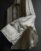 "HERMES" 90's Musical score motif front pleated shirt