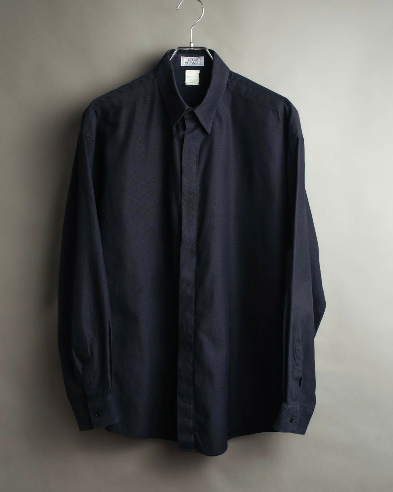 "GIANNI VERSACE" 80's-90's Dark jacquard long sleeve shirt