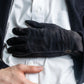 "HERMES" H motif design suede leather gloves