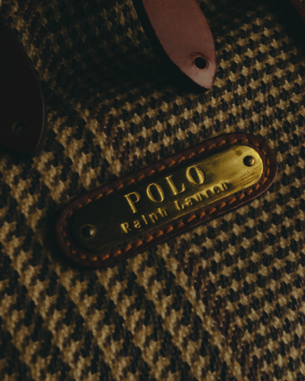 "Polo Ralph Lauren" 80's-90's Houndstooth leather trim travel bag