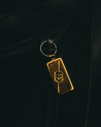 -SPECIAL- "Gucci" 80's Vintage tiger head leather draping shoulder bag with crest charm