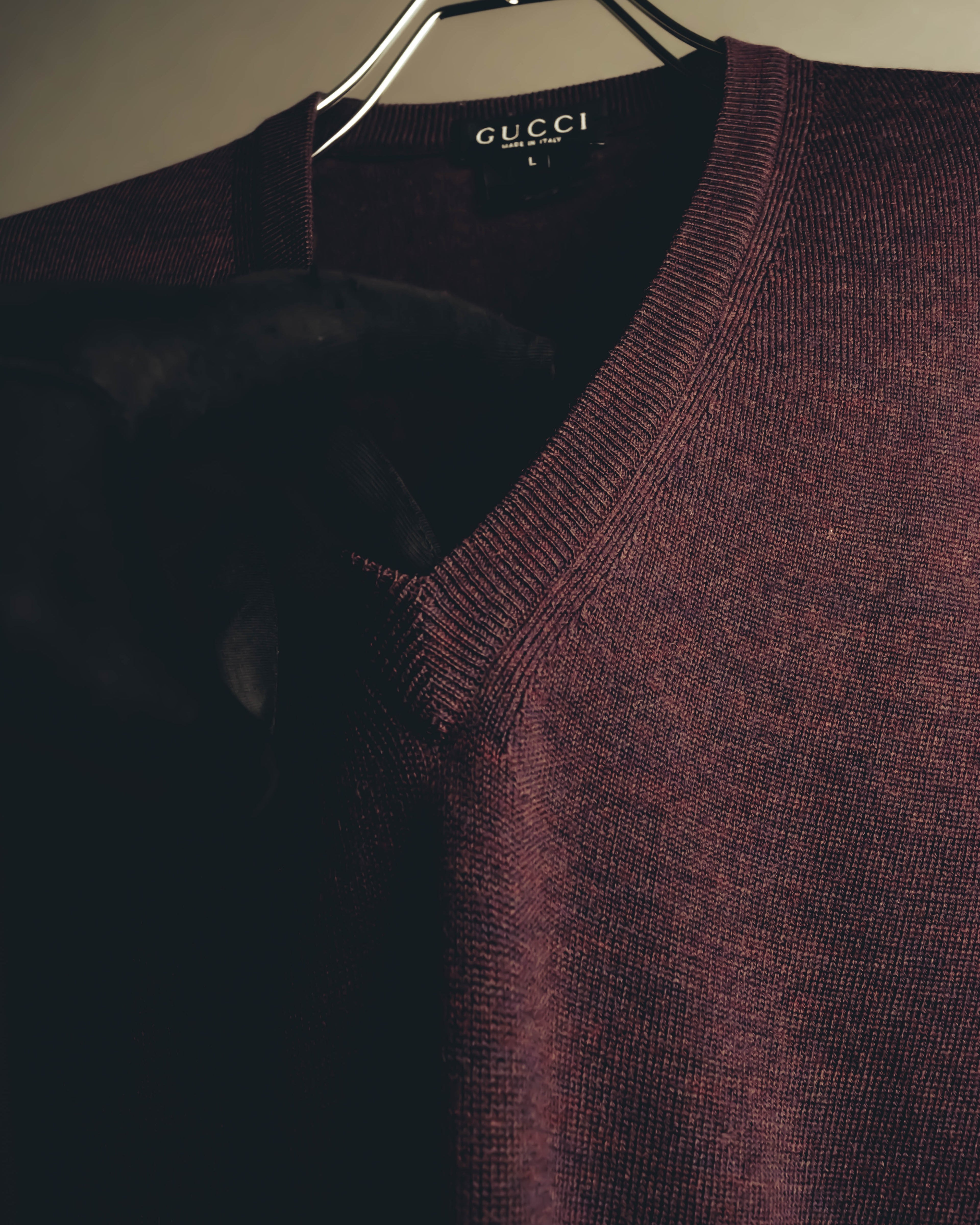 "GUCCI" 90's-00's Deep burgundy v-neck knit sweater