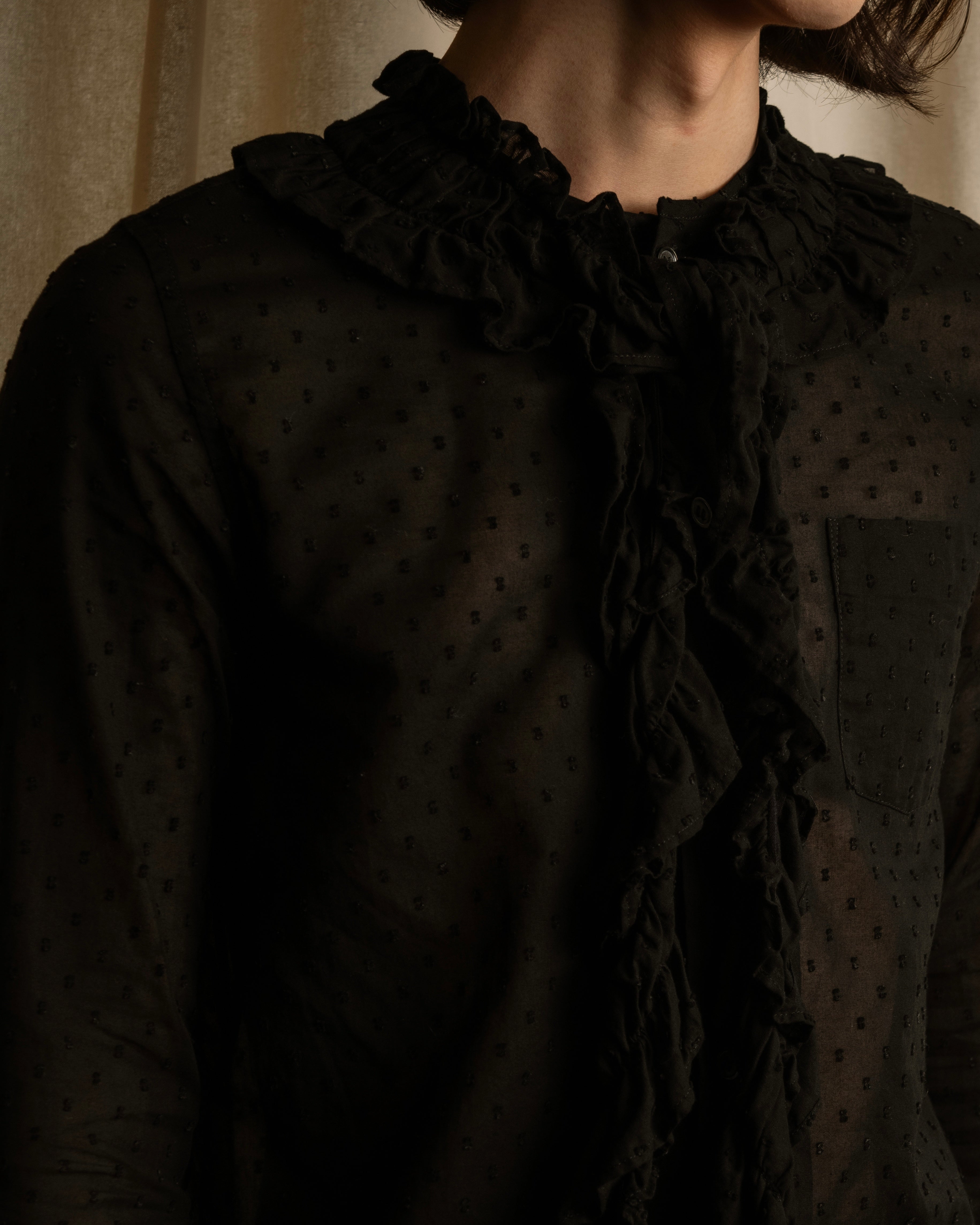 "tricot COMME des GARCONS"  80's Tiered ruffle design, dotted sheer blouse