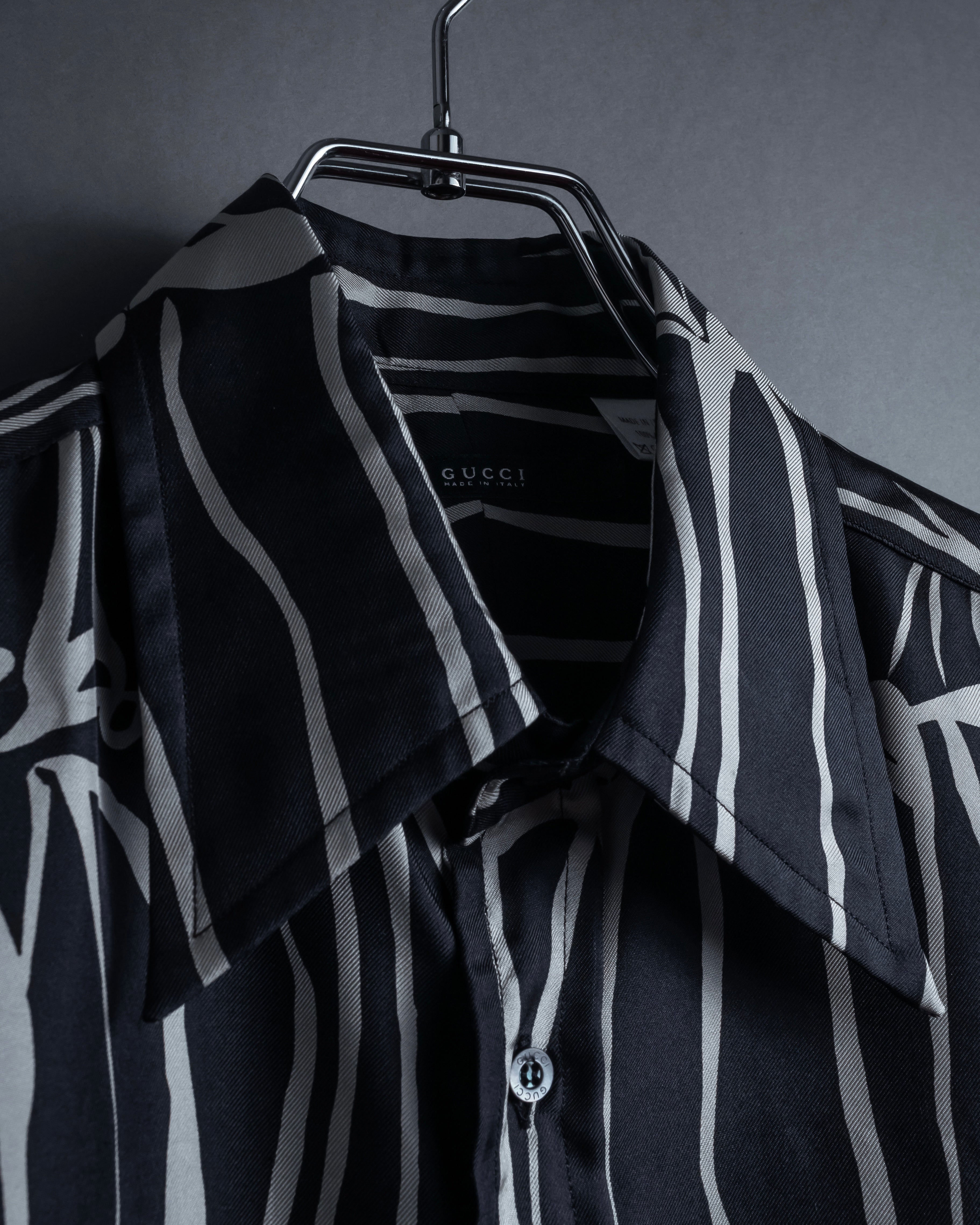 "GUCCI" Handwritten calligraphy pattern silk shirt