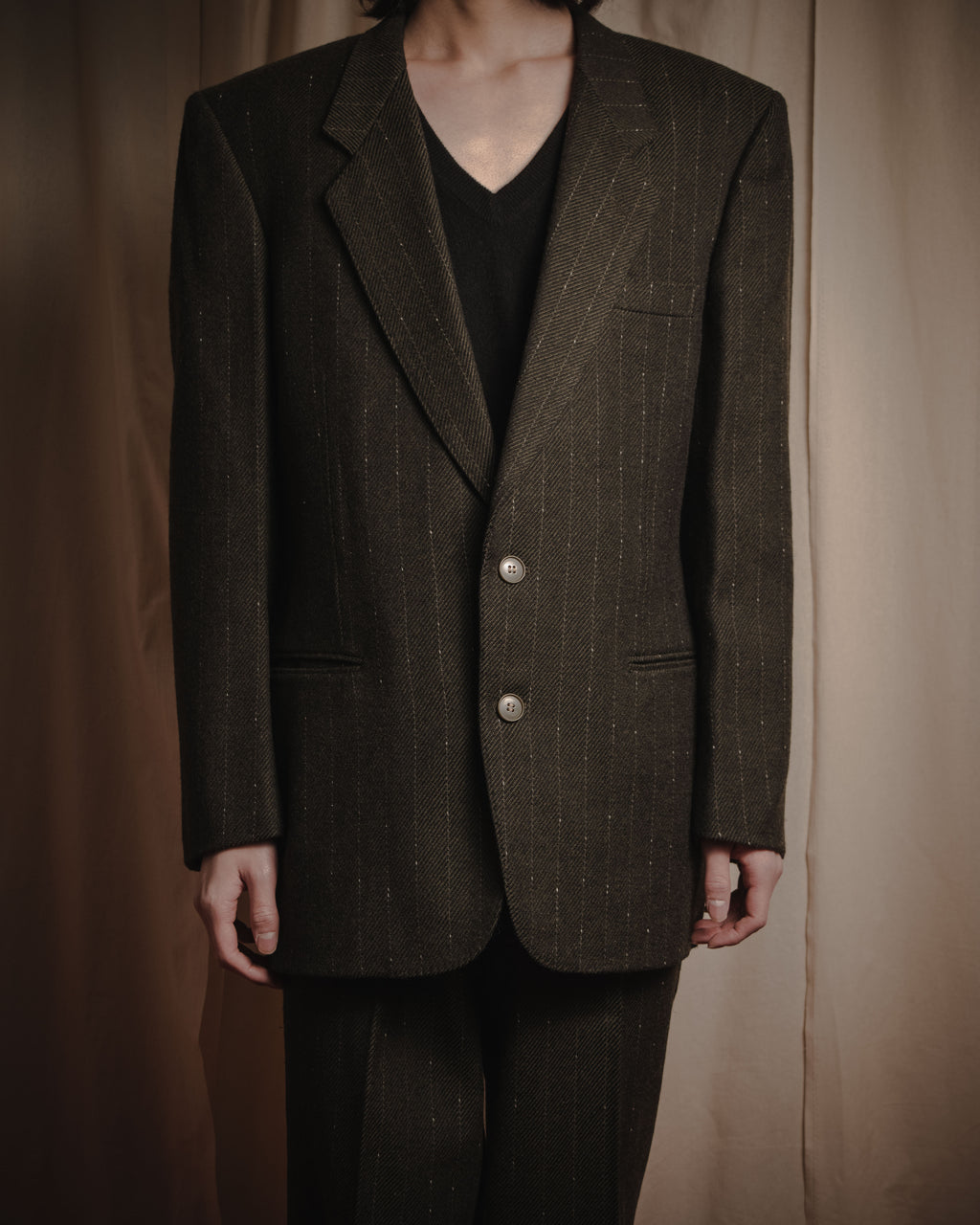 "Yves Saint Laurent diffusion hommes" 80’s-90’s structured glitter pinstripe wool suit set-up
