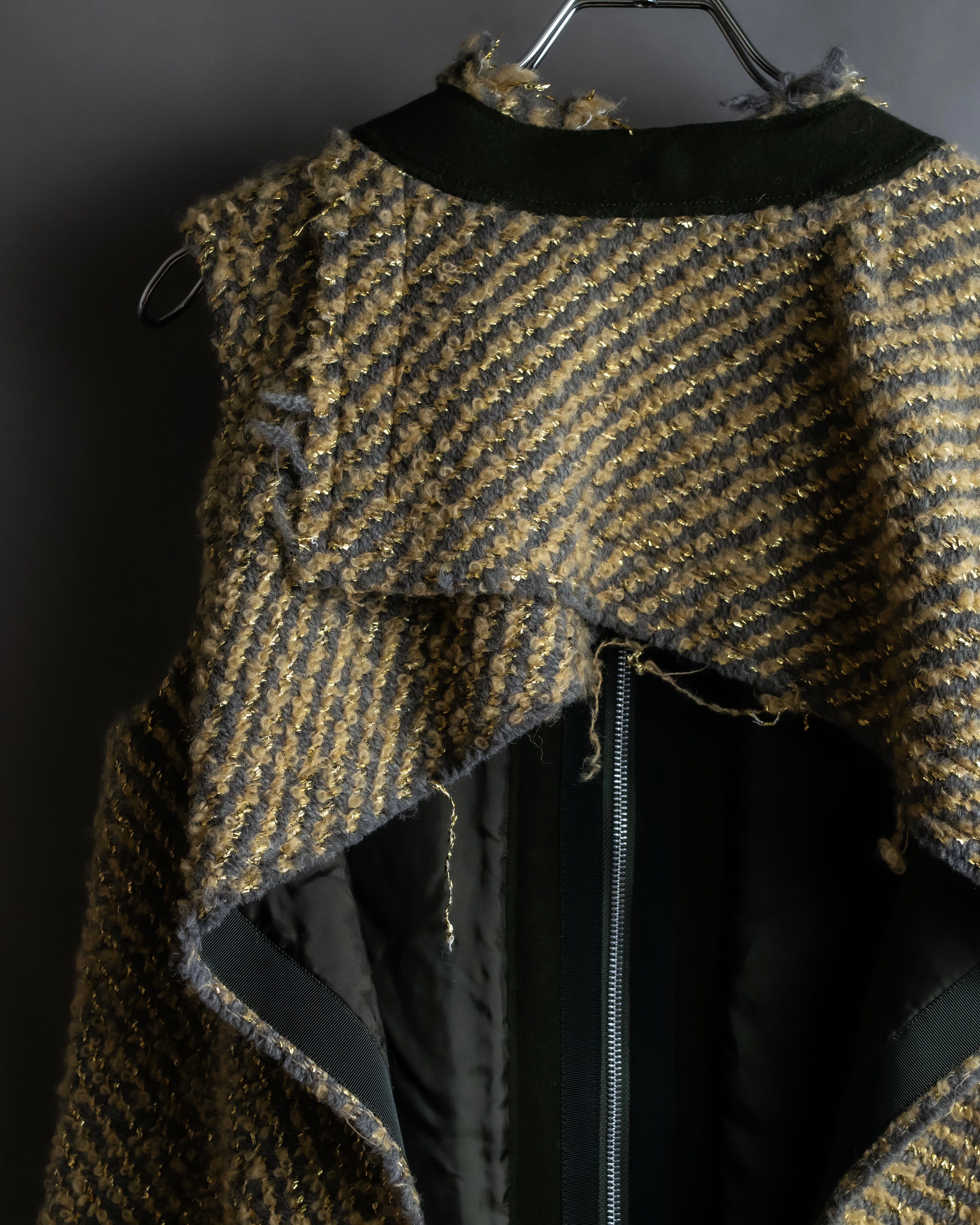 "sacai" Asymmetrical design double zipper tweed vest