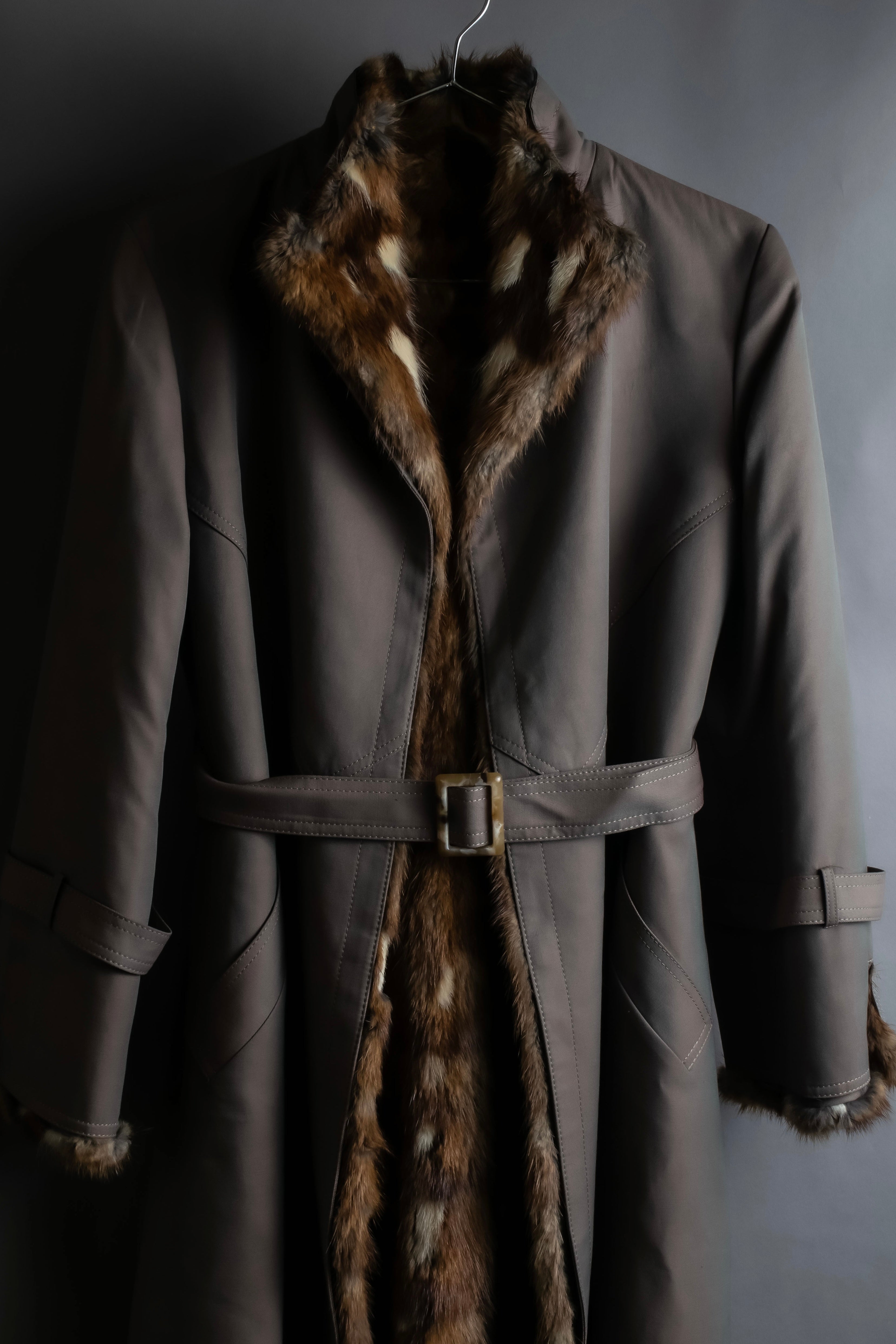"HIROKI" Real fur lined maxi length belted coat